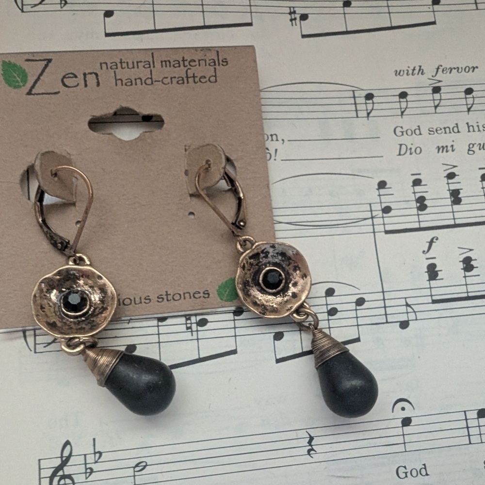 Gold and Black Drop Earrings - Picture 6 of 8